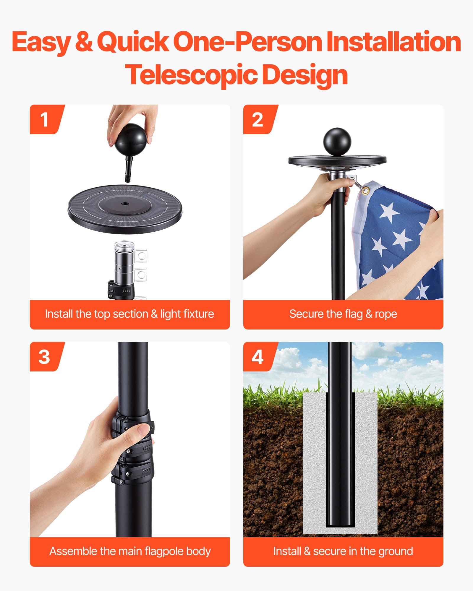 VEVOR flagpole with 3x5 American flag waving showing patriotic display