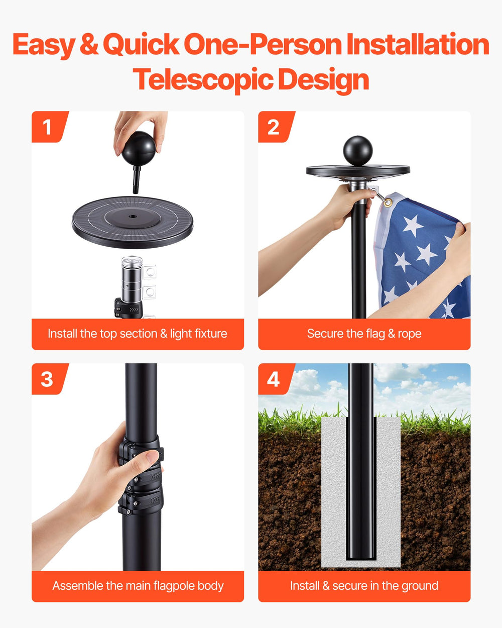 VEVOR flagpole with 3x5 American flag waving showing patriotic display