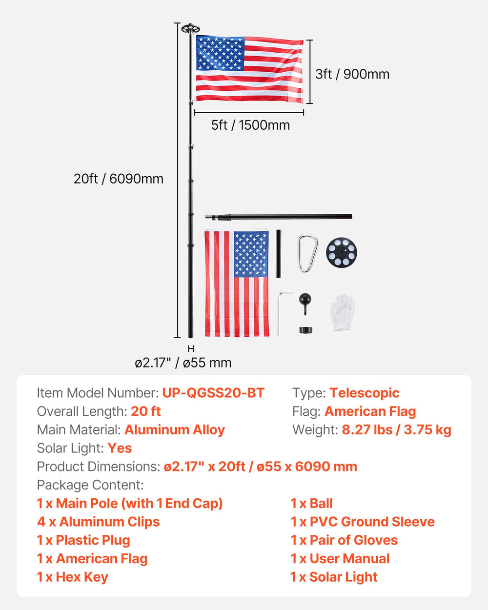 VEVOR accessory kit laid out showing included mounting hardware