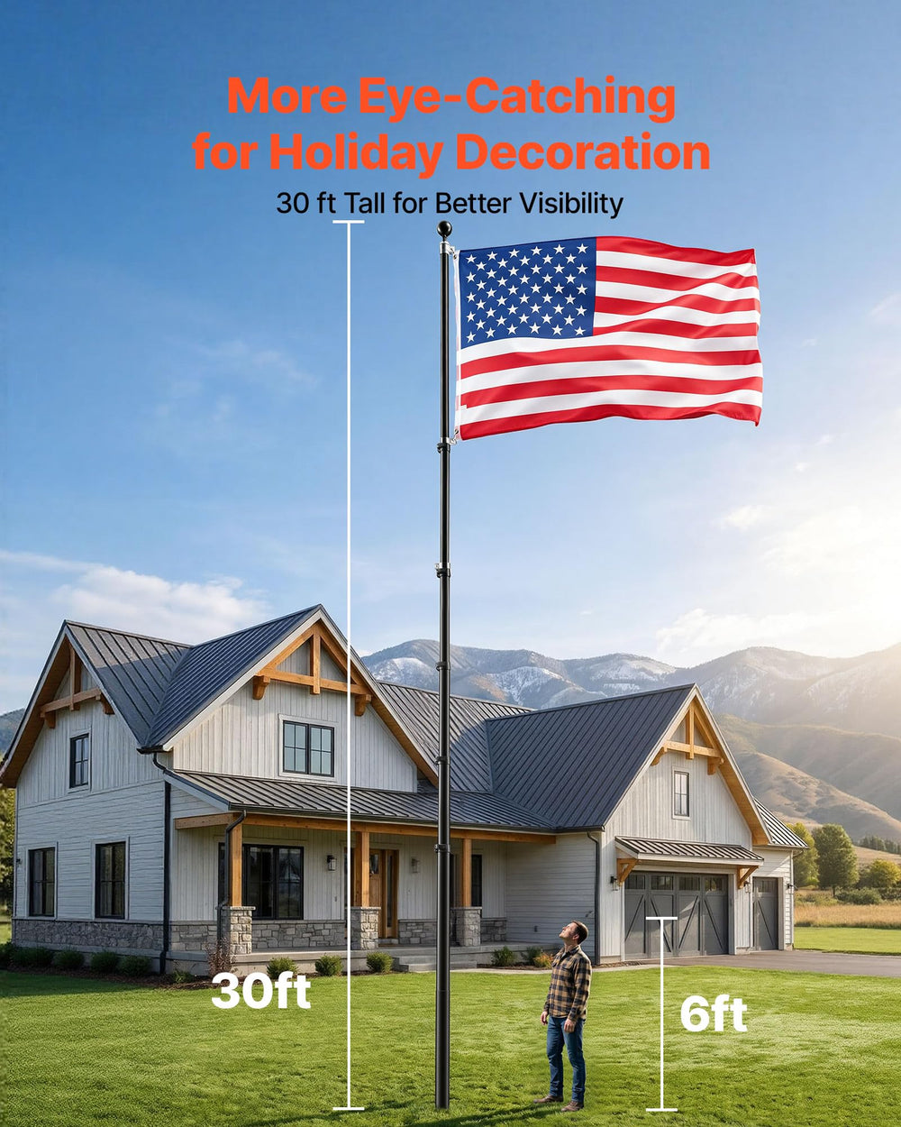 VEVOR flagpole aluminum tube detail showing thick construction benefit