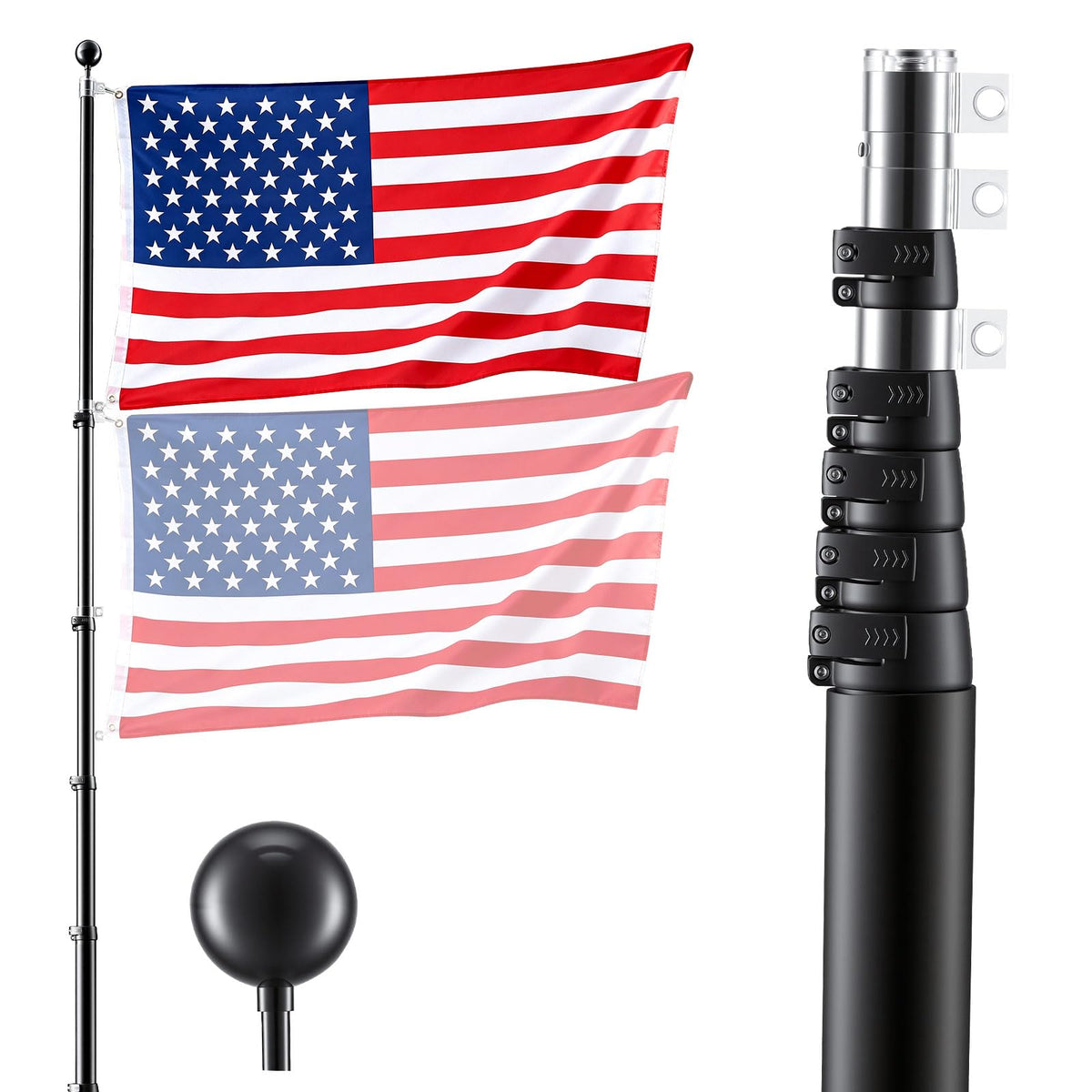 VEVOR flagpole front view showing full-length display and visibility