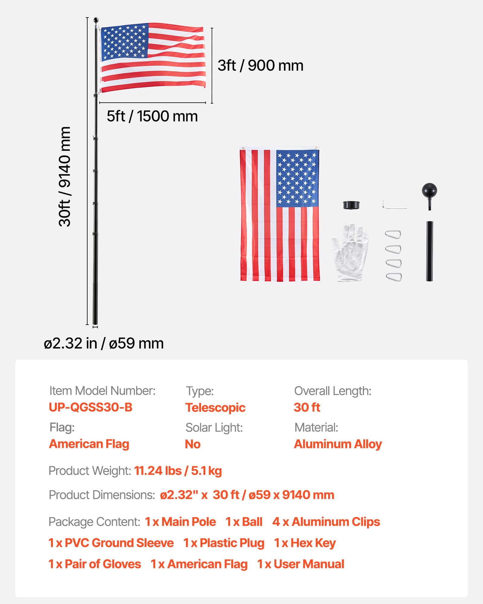 VEVOR flagpole hardware and accessories showing ready-to-install kit