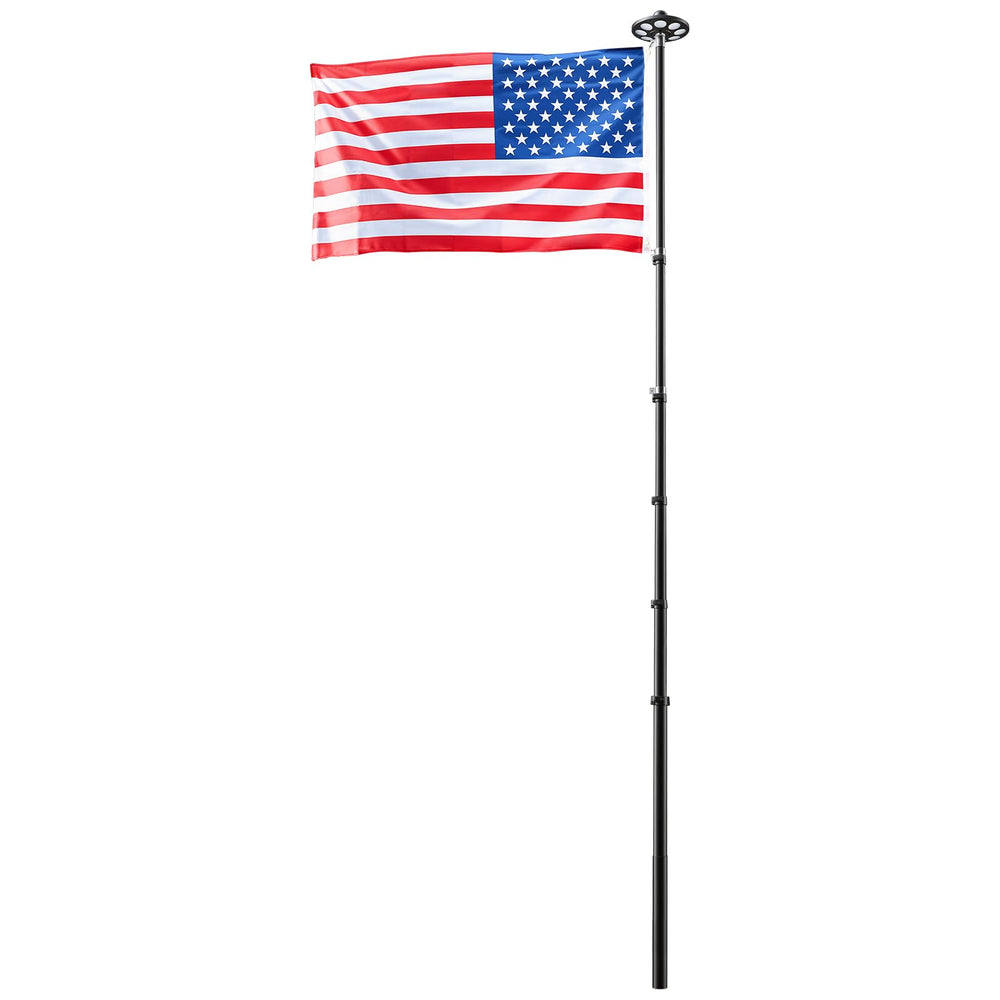 VEVOR illuminated flagpole at night showing solar-powered visibility
