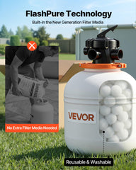 VEVOR top view of preinstalled filter media shows tidy setup and simple replacement benefit