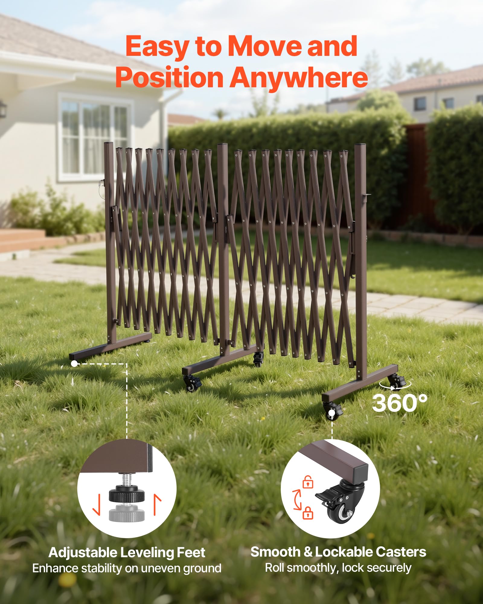 VEVOR folded compact barricade stored upright showing space-saving benefit
