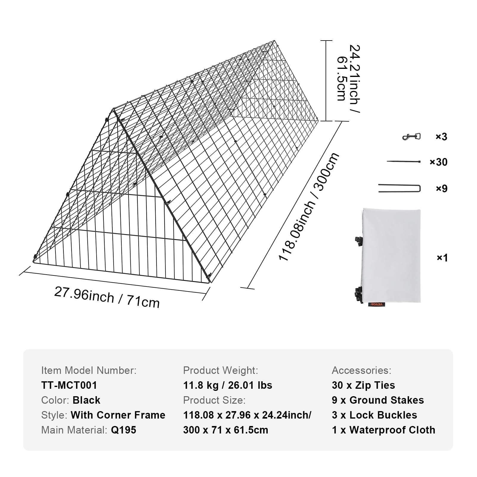 VEVOR folded storage profile illustrating compact portability and space saving