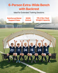 VEVOR canopy detail demonstrating UPF 50+ protection shielding players