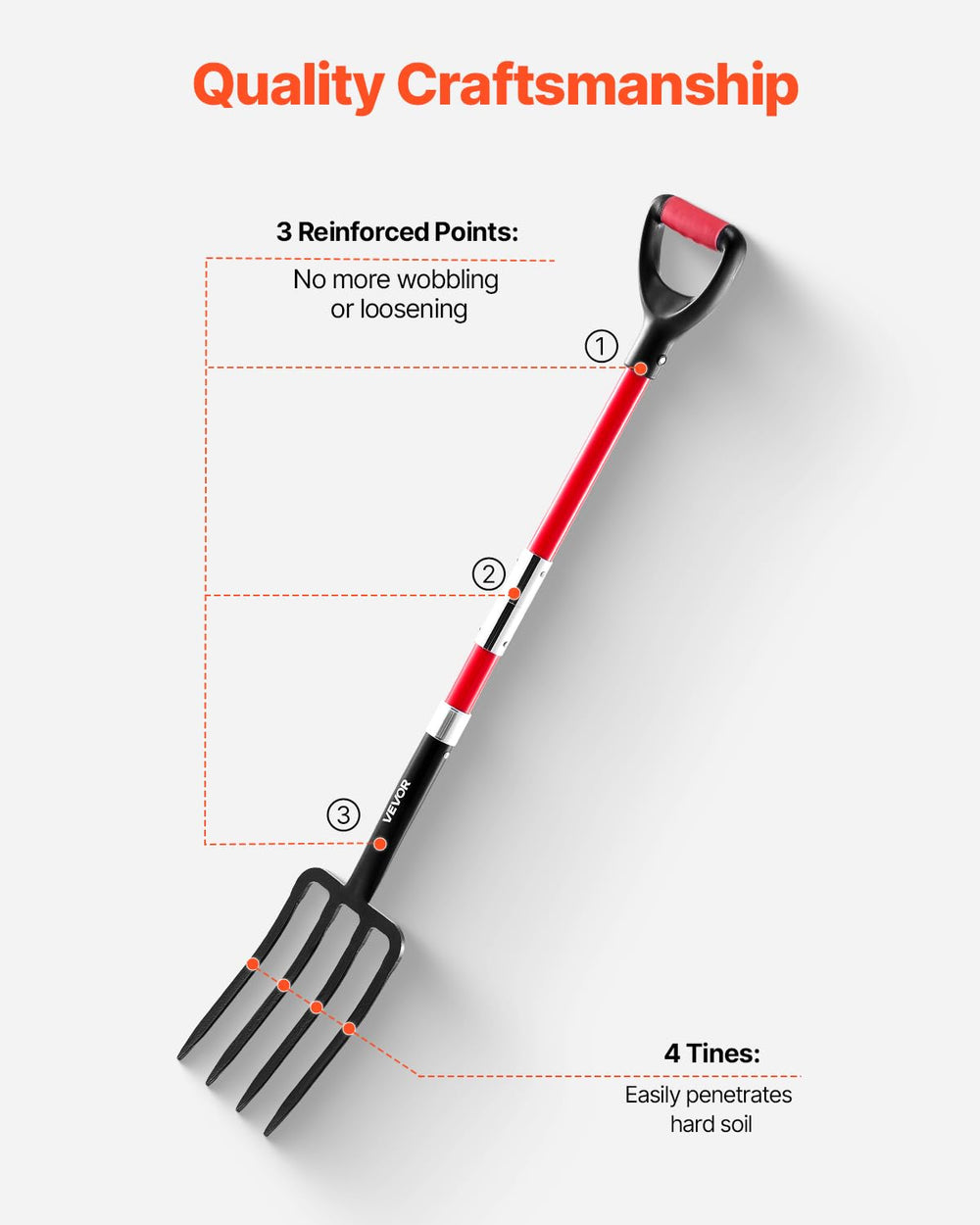 VEVOR fork penetrating garden soil for easier lifting and aeration