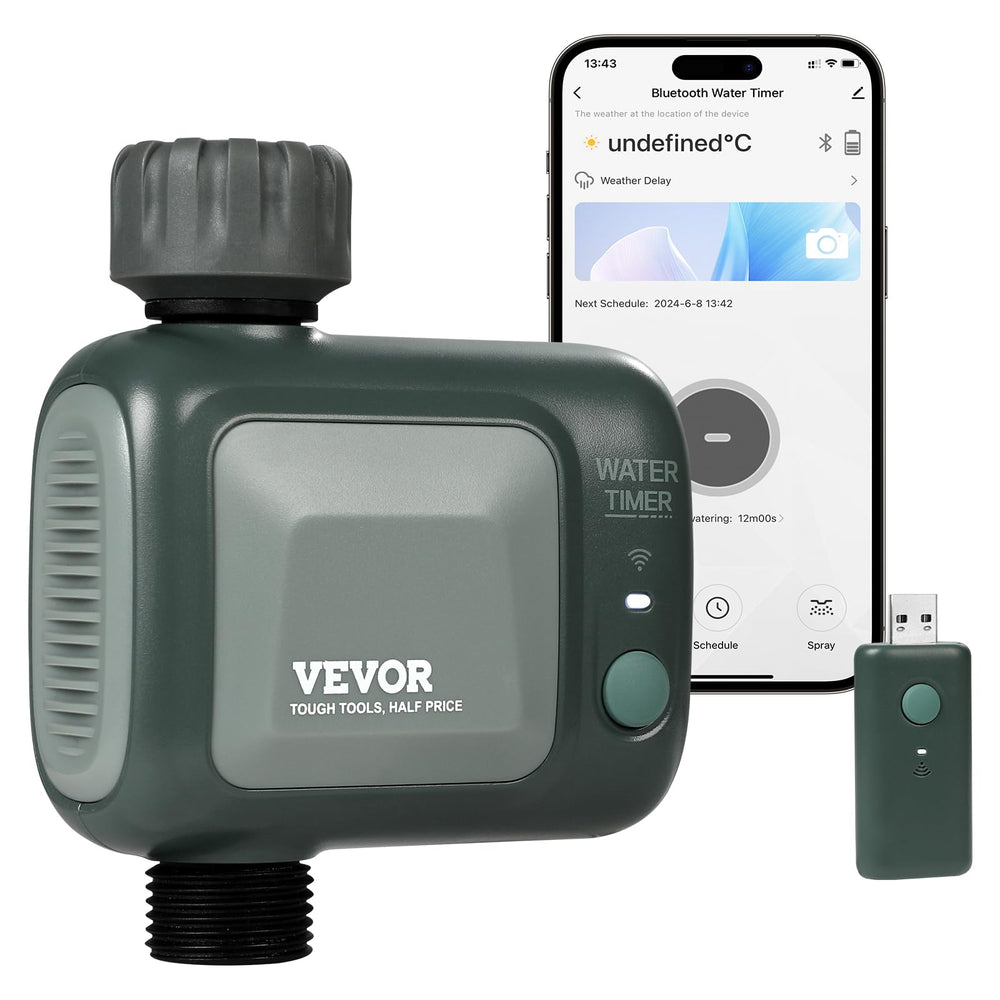 VEVOR front-angle timer showing control dial and LED for easy outdoor automation