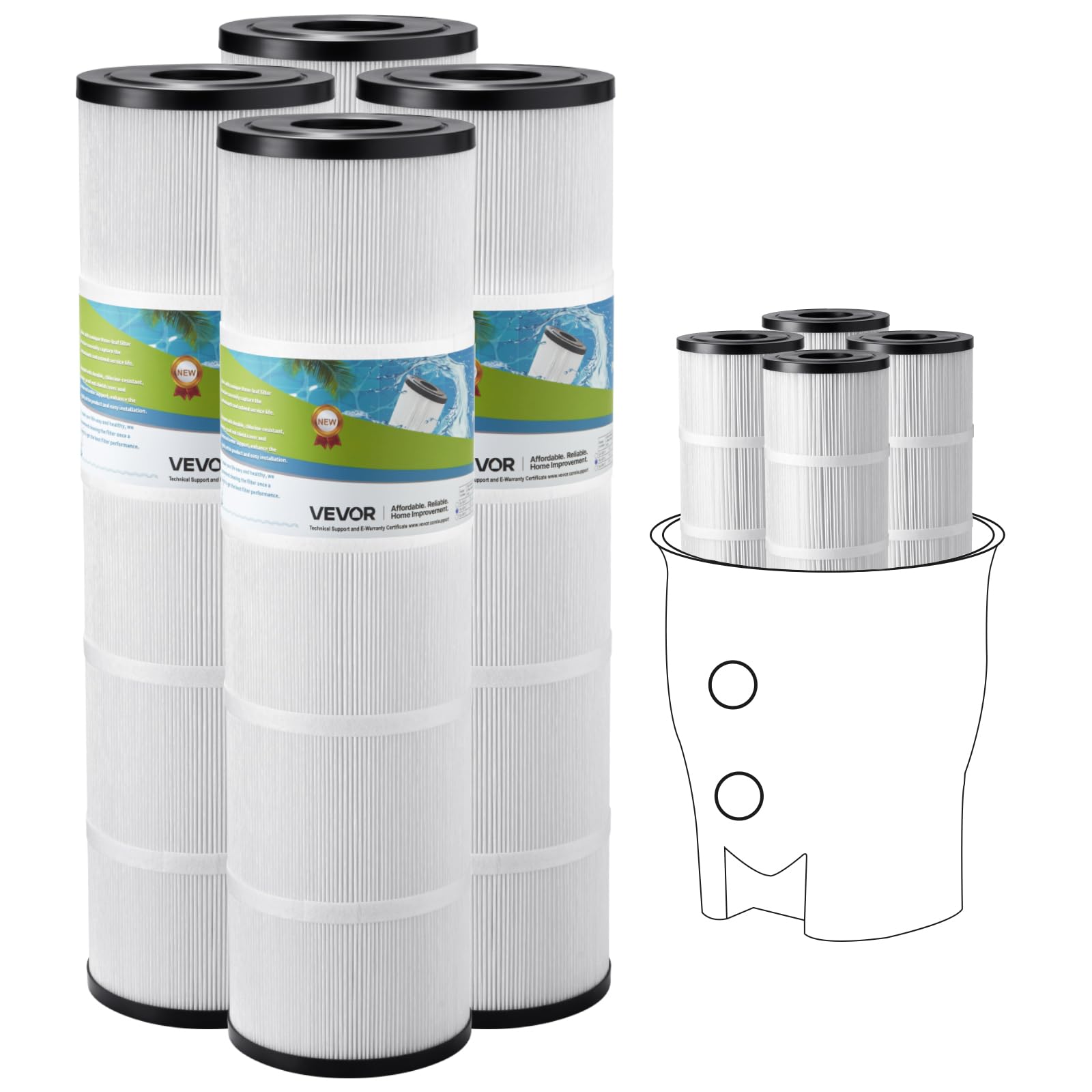VEVOR front packaging showing four cartridges and compatibility benefits