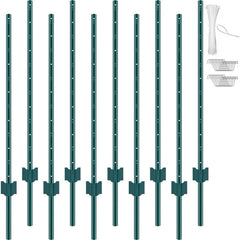 VEVOR front view of 10-pack 4ft U-channel posts showing included clips and zip ties for rapid setup