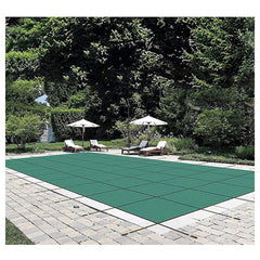 VEVOR front packaging of green rectangle pool cover showing product and dimensions benefit: easy identification