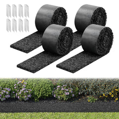 VEVOR front packaging showing four recycled rubber mulch rolls with size details and benefits
