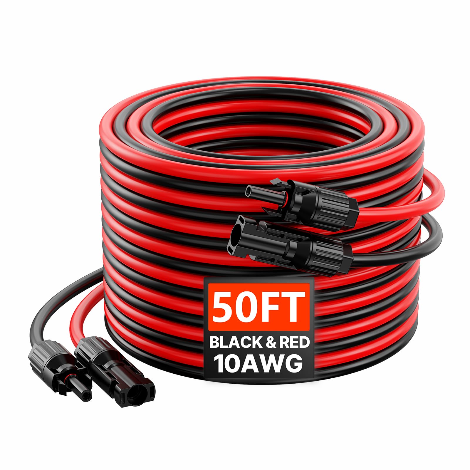 VEVOR front packaging showing cable pair and MC4 connectors, clear product identity and readiness