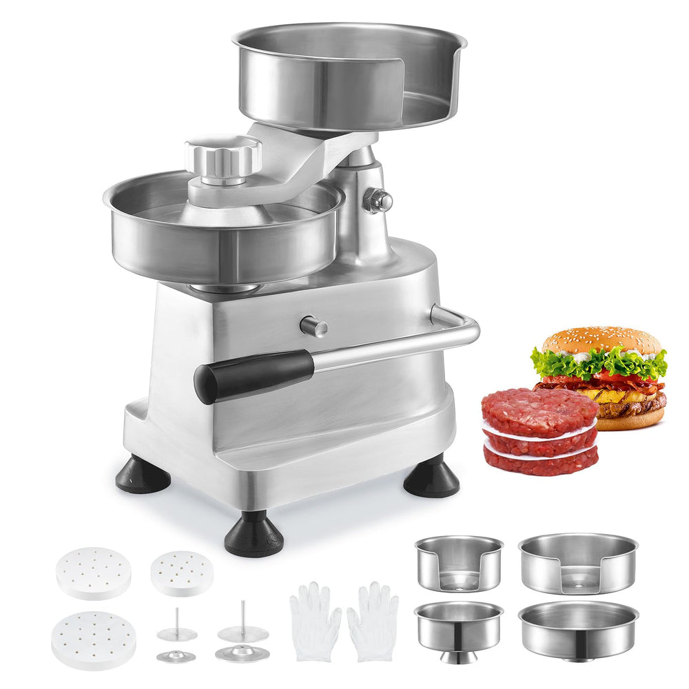 VEVOR front view of commercial burger press showing sturdy lever and frame