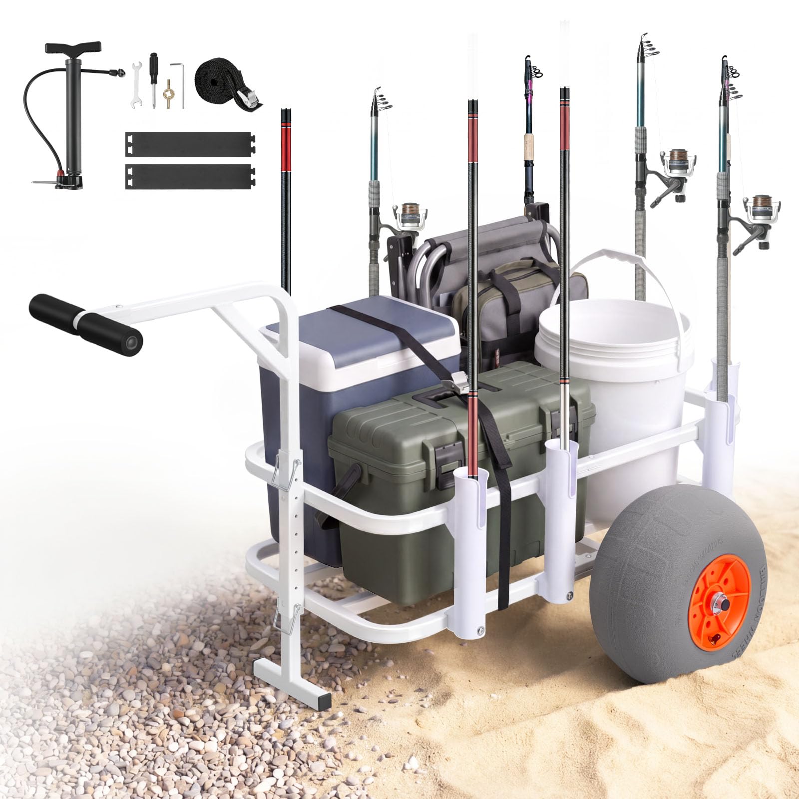 VEVOR front view of beach cart showing cargo space and stability