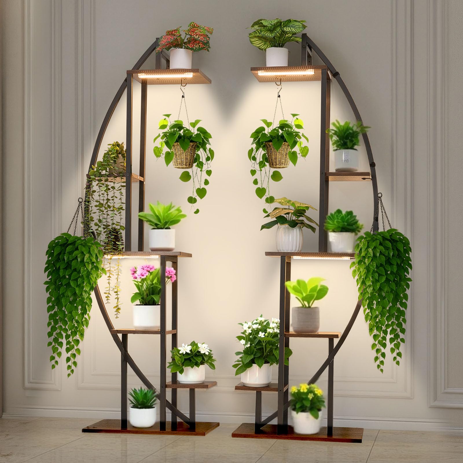 VEVOR front view of corner plant stand showing tiered display and bright lighting benefit