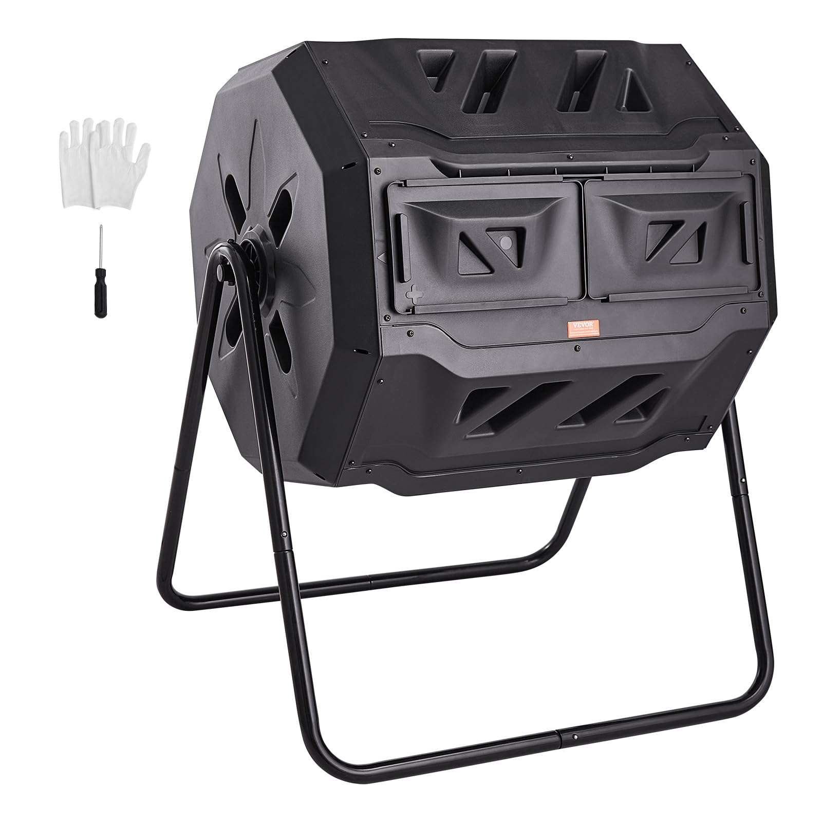 VEVOR front view of dual‑chamber composter showing capacity and convenience