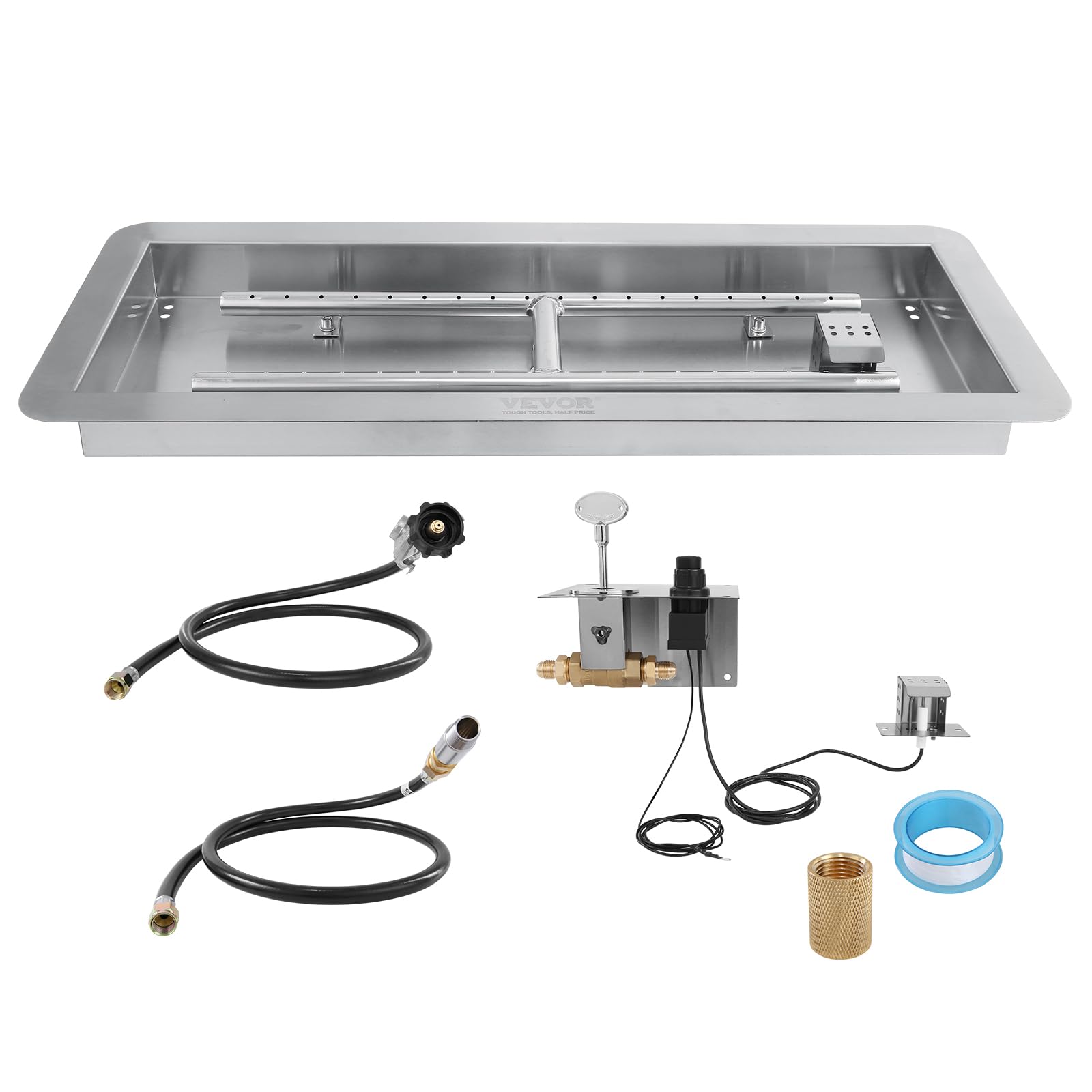 VEVOR front view fire pit pan showing clean drop-in fit and modern finish