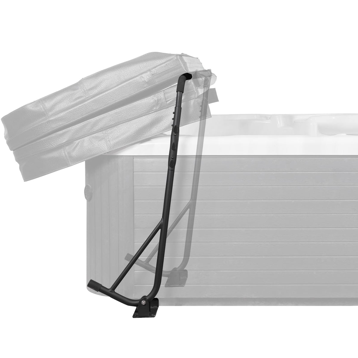 VEVOR front view of hot tub cover lift showing full frame and tidy folded cover benefit