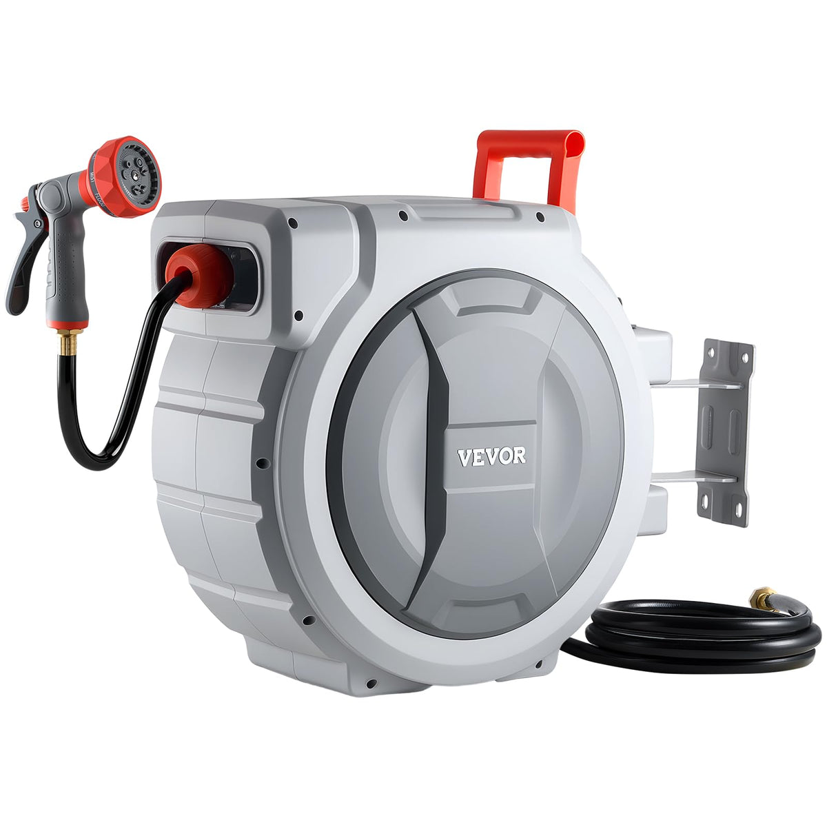 VEVOR front view of mounted reel showing tidy storage and quick access
