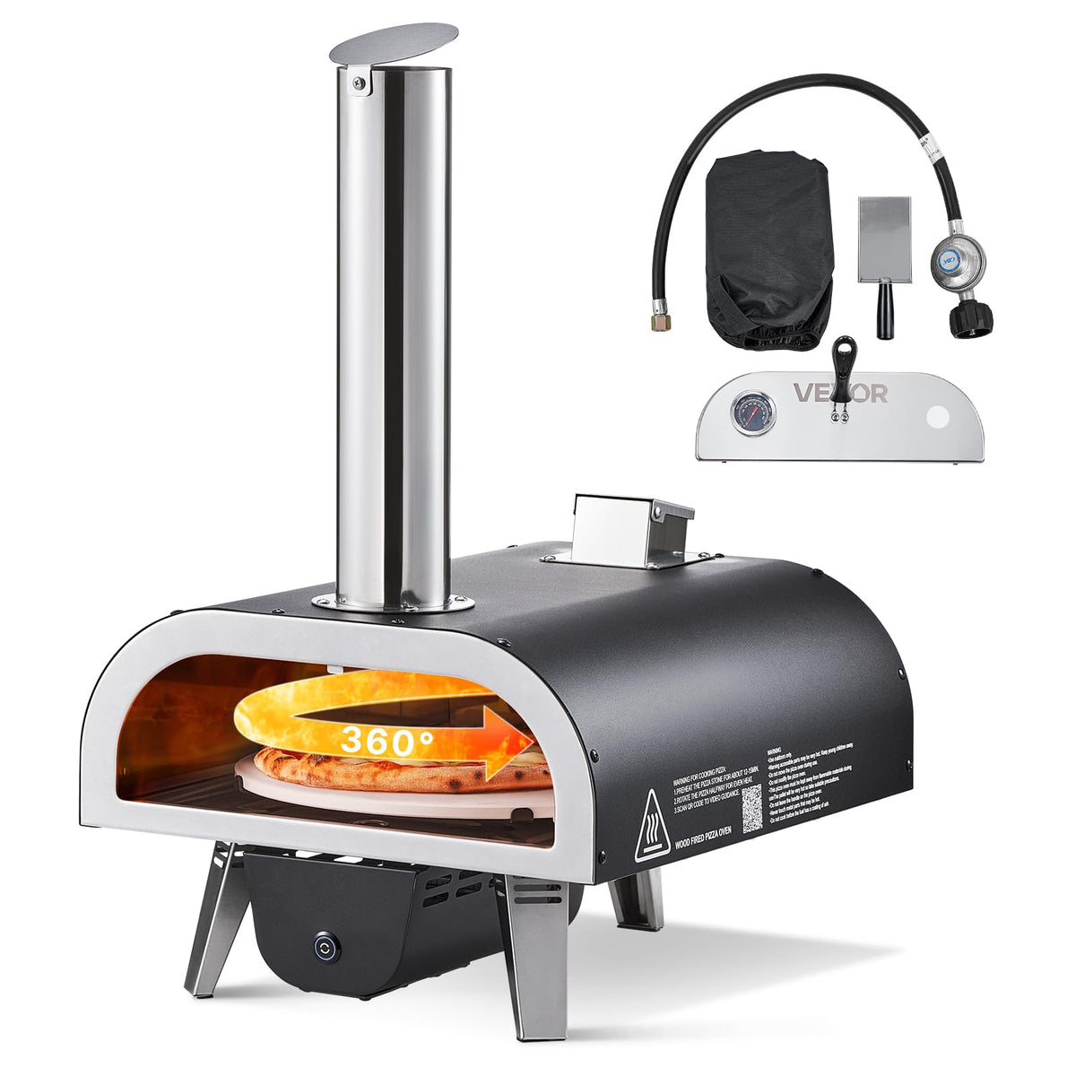 VEVOR front view showing compact outdoor oven and stable base, adds portability