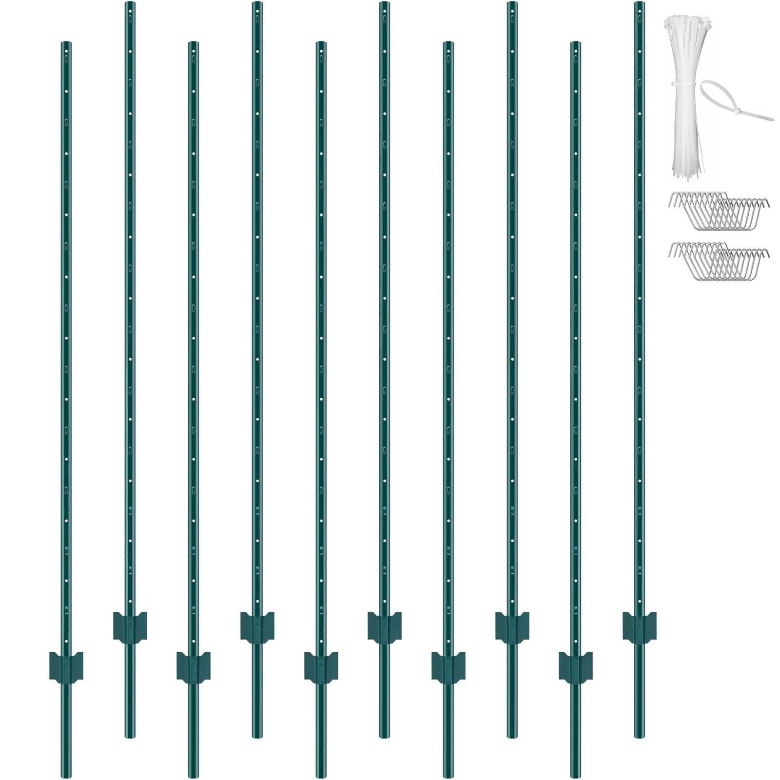 VEVOR front view of 10-pack fence posts showing ready-to-install convenience