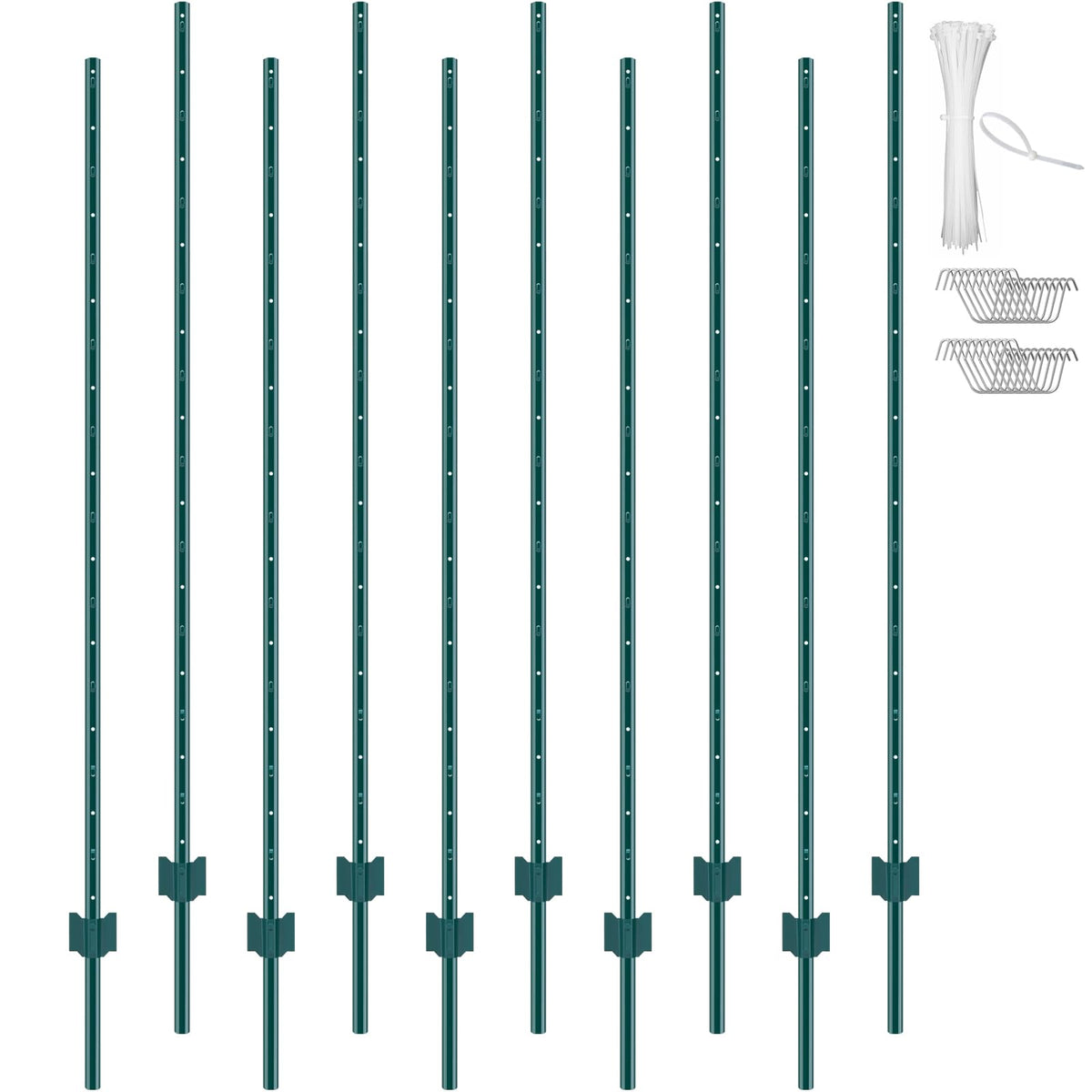 VEVOR front view of 10-pack fence posts showing ready-to-install convenience
