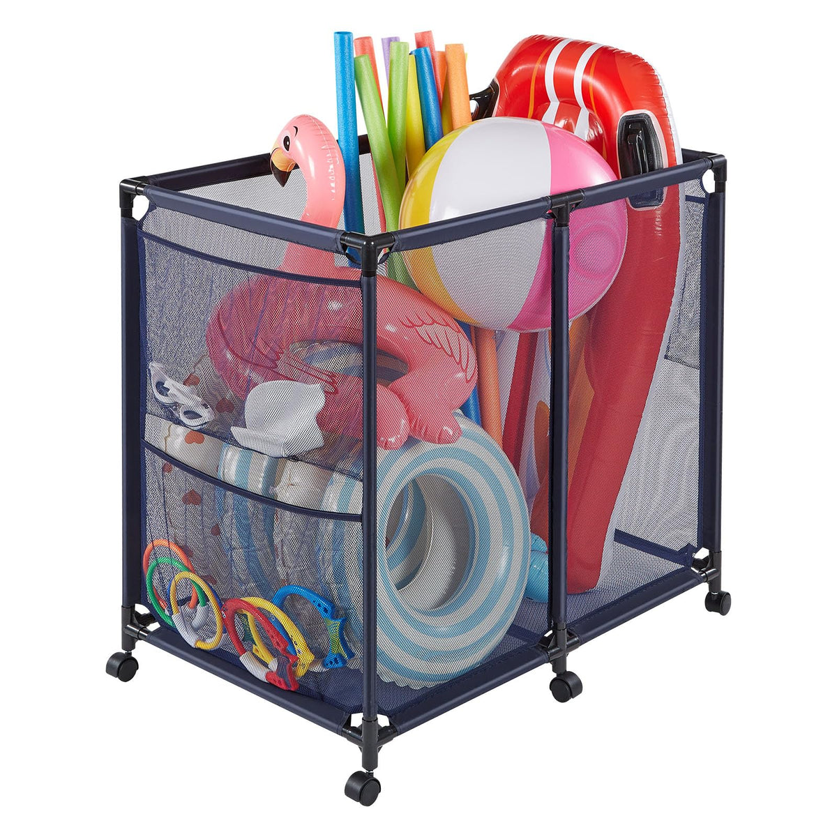 VEVOR front view of pool storage bin showing large capacity and neat organization