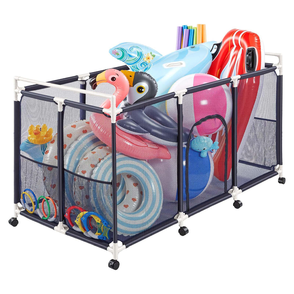 VEVOR front view of rolling pool storage bin showing capacity and organization benefits