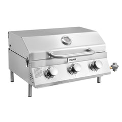 VEVOR front view of stainless steel tabletop grill showing sturdy construction and portability benefit