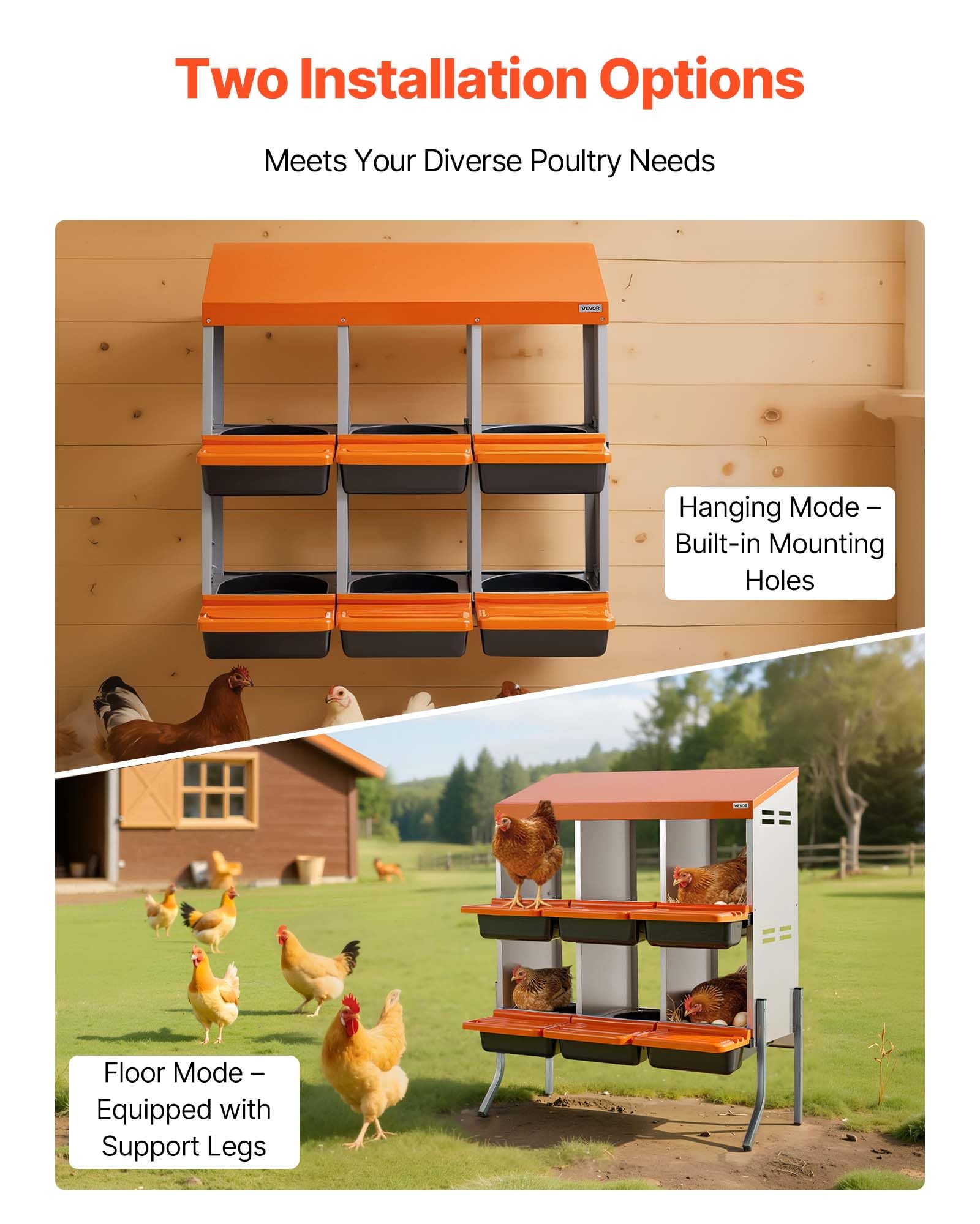 VEVOR galvanized steel frame detail showing rust-resistant durability