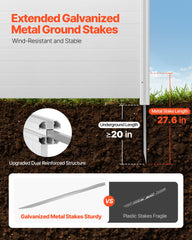 VEVOR galvanized ground stake closeup showing reinforced stability benefit