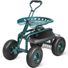 VEVOR garden cart front view showing sturdy frame and tool basket for easier gardening