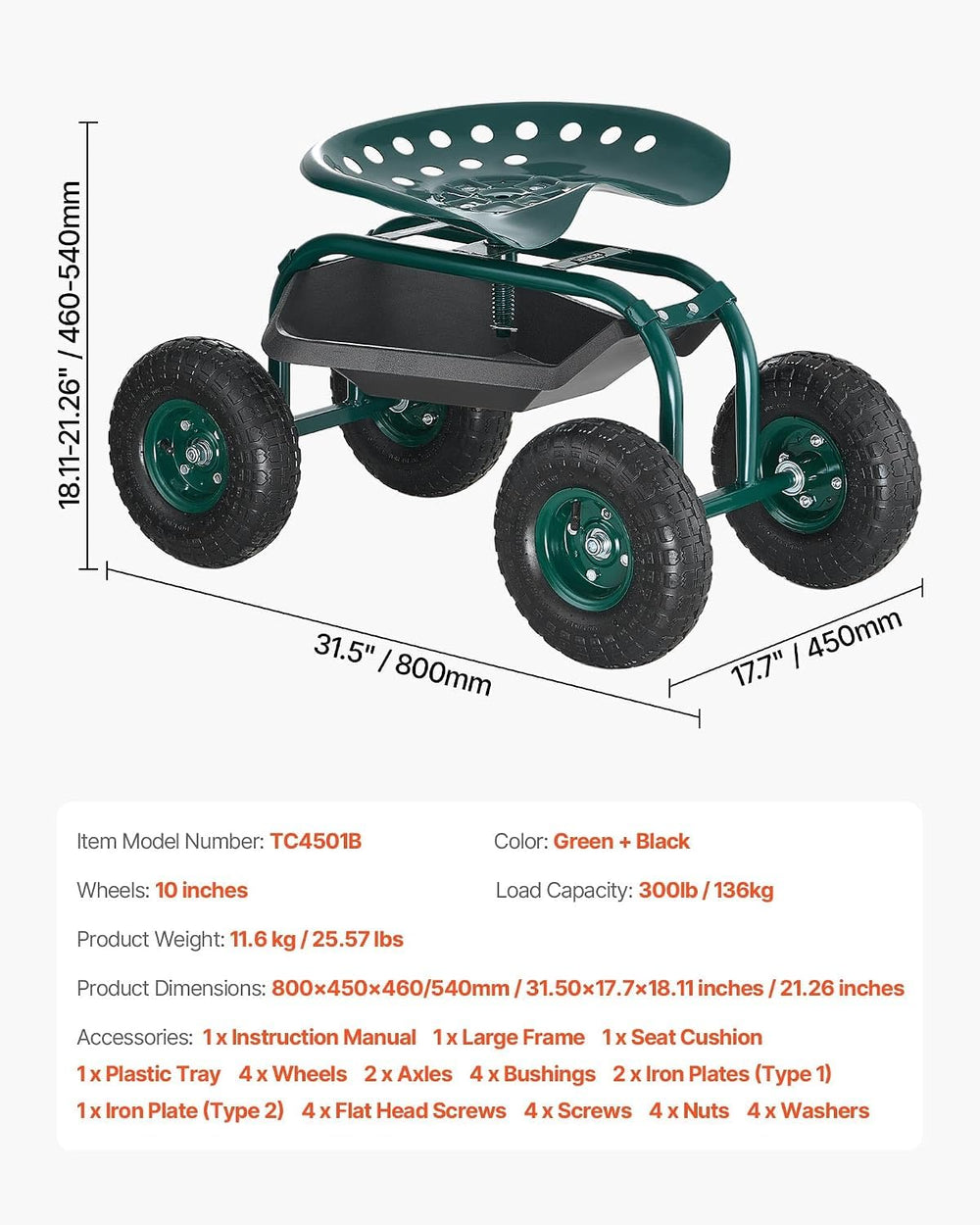 VEVOR cart next to a chair for size comparison and ergonomic benefit