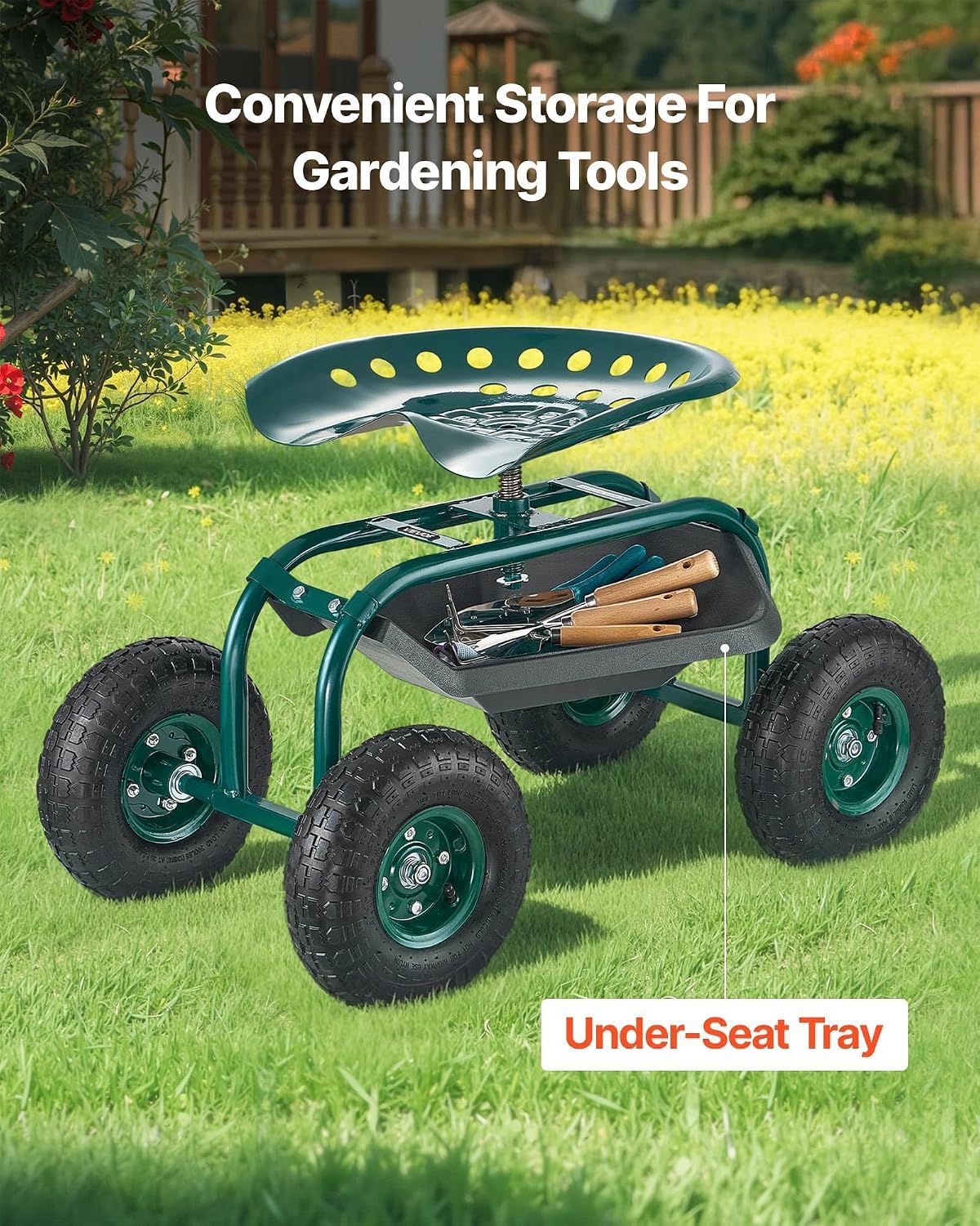VEVOR side profile with gardening tools demonstrating practical storage