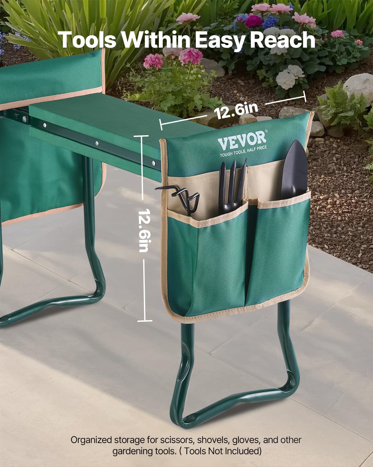 VEVOR loaded tool bags with shears and trowel keeping tools organized and reachable