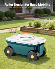 VEVOR handle and wheels closeup illustrating easy maneuvering over garden surfaces
