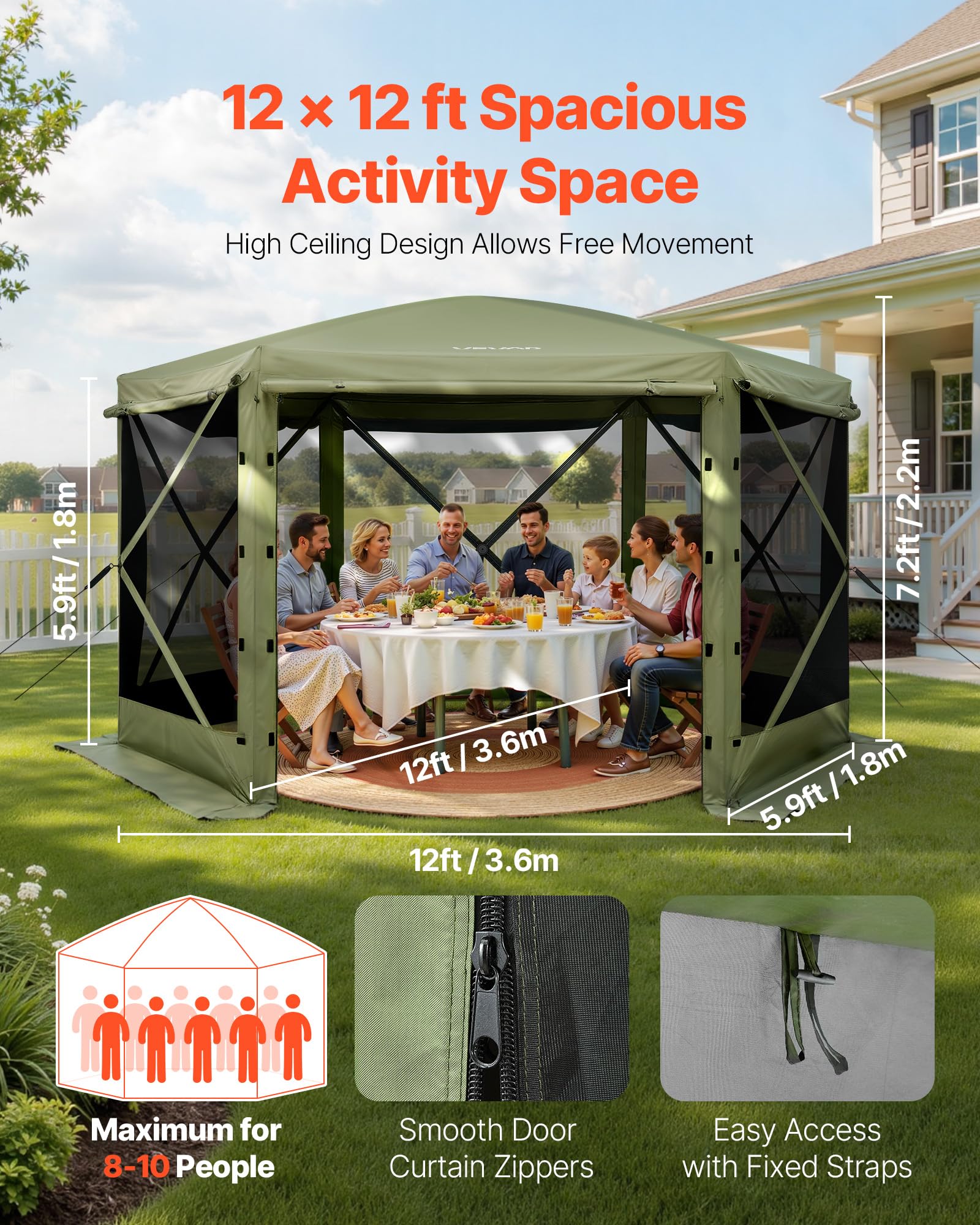 VEVOR gazebo interior wide shot with furniture showing roomy seating for comfort