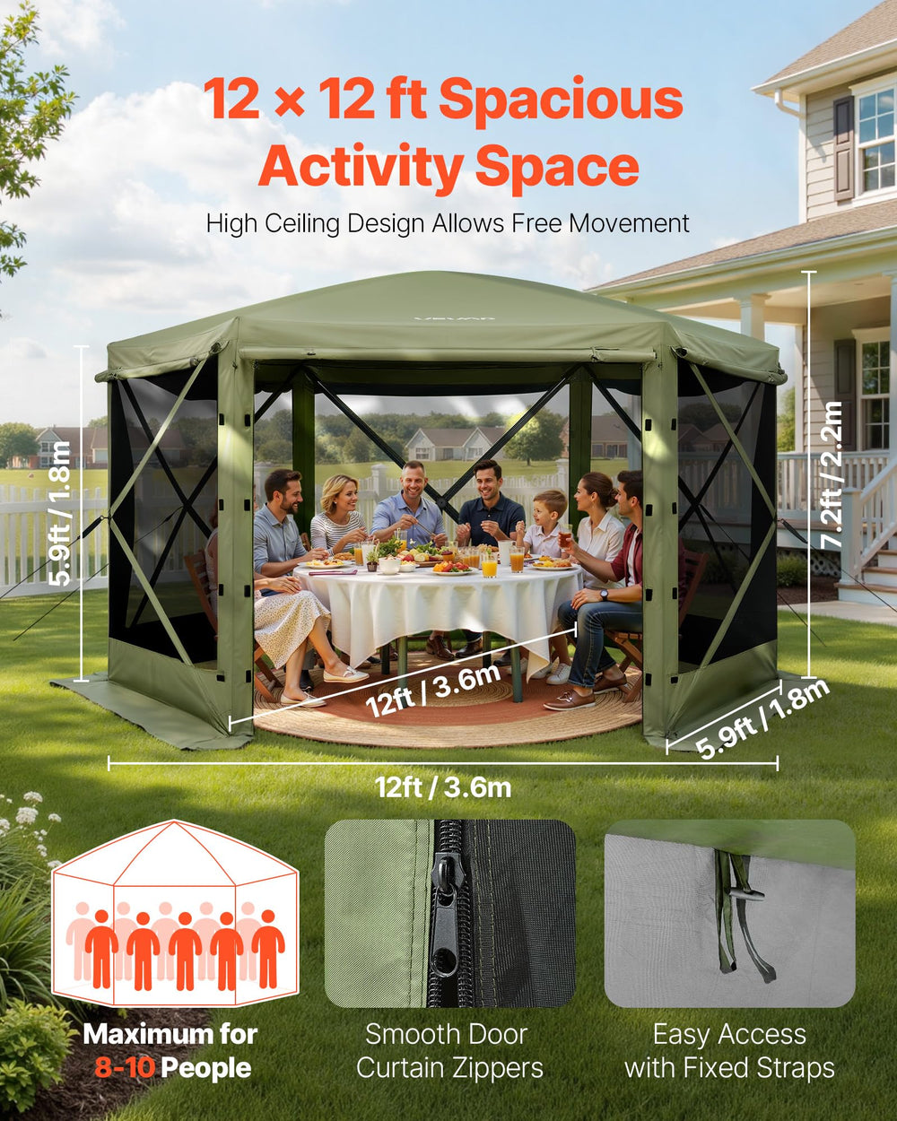 VEVOR gazebo interior wide shot with furniture showing roomy seating for comfort