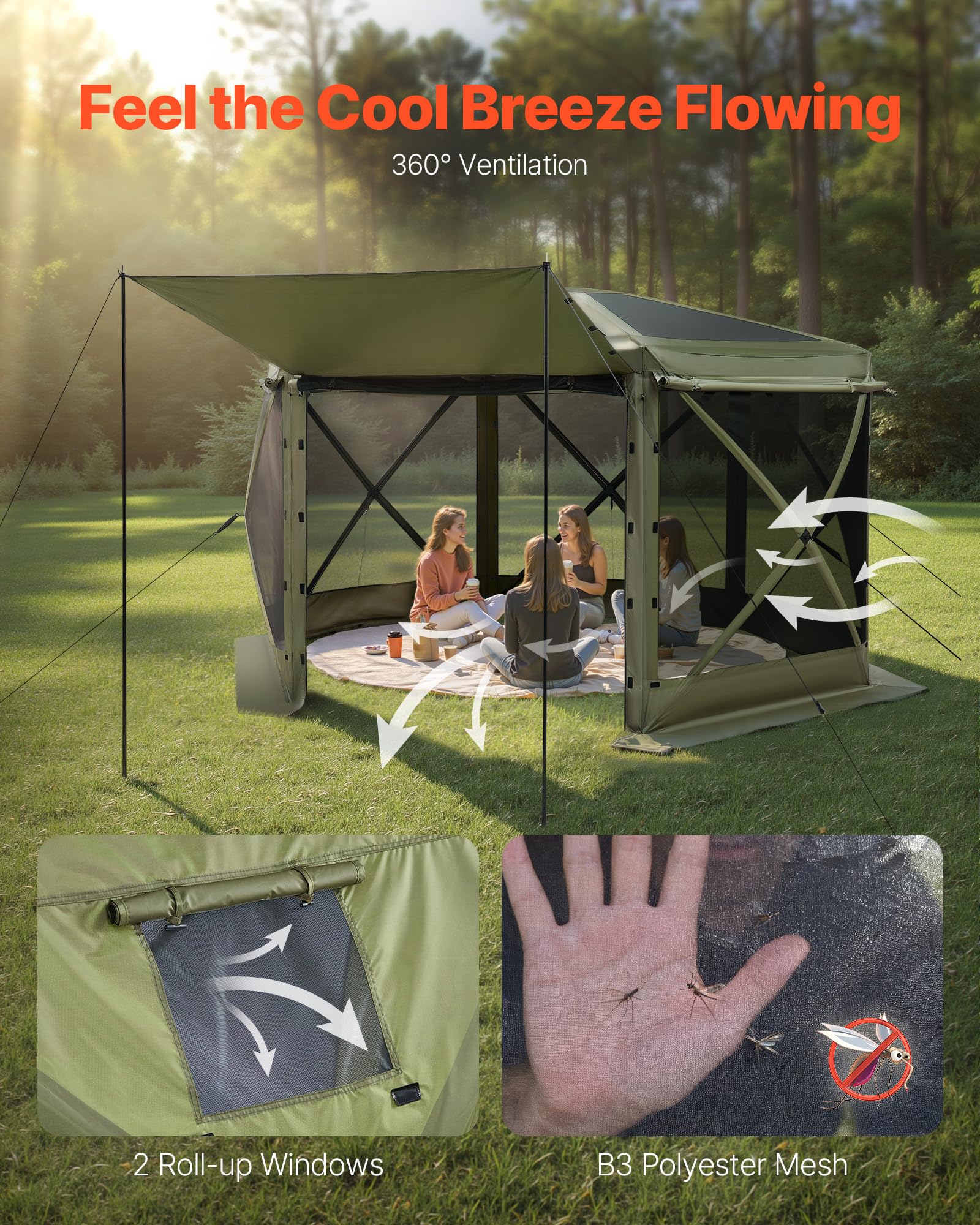 VEVOR gazebo side panel rolled up showing ventilation and flexible shade benefit