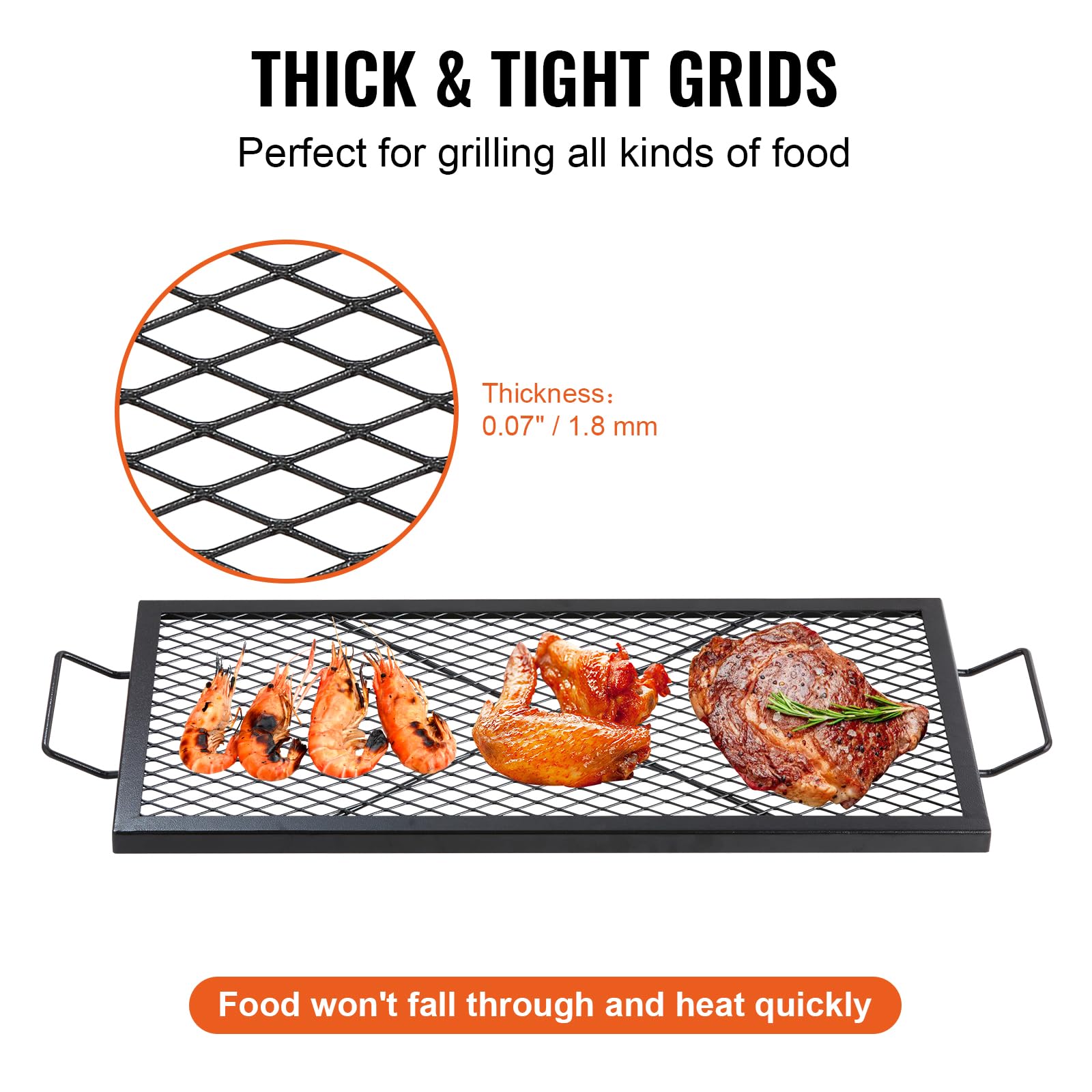 VEVOR grate in use over campfire illustrating stable cooking surface
