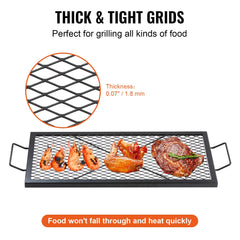 VEVOR grate in use over campfire illustrating stable cooking surface