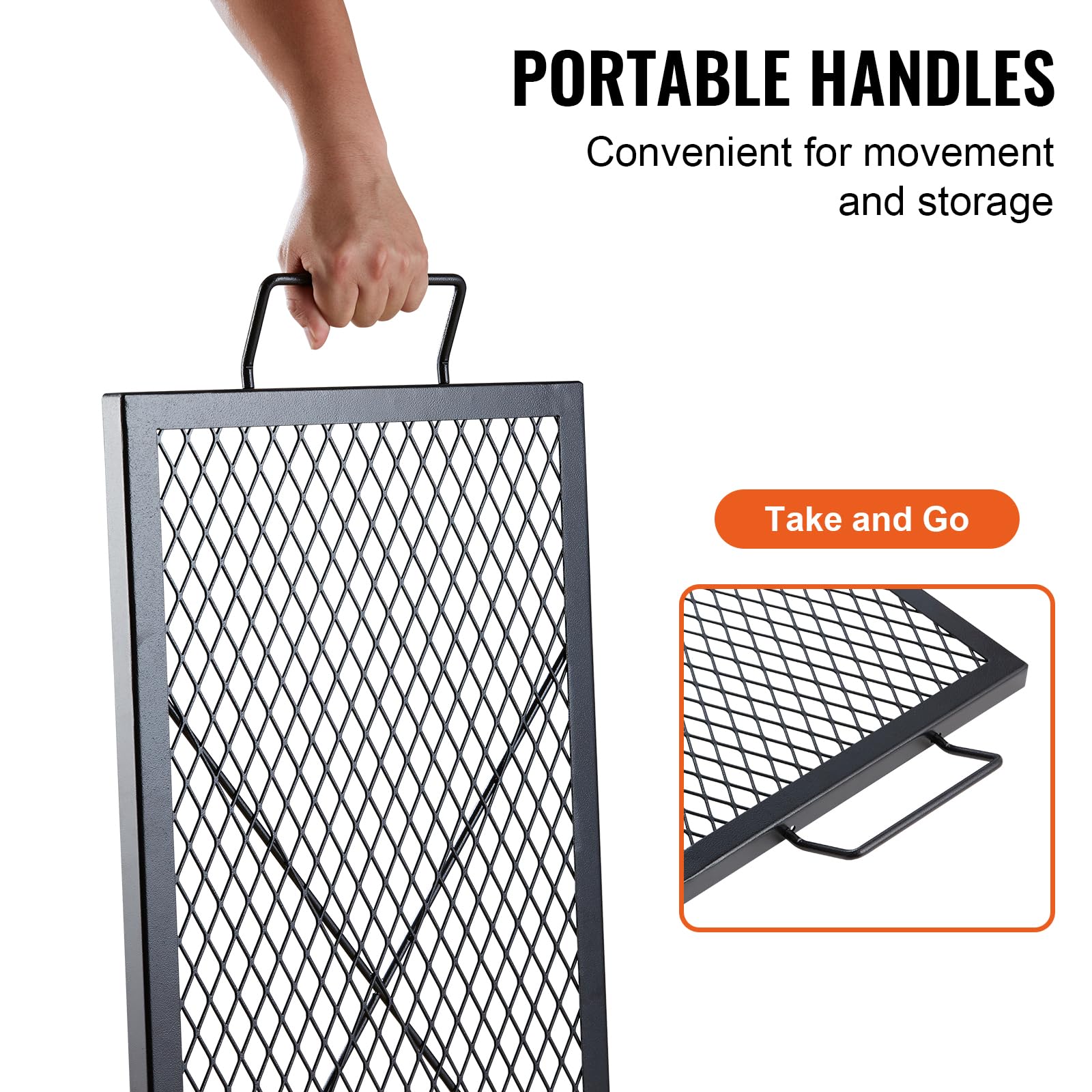 VEVOR grate holding cast-iron pan showing cookware compatibility