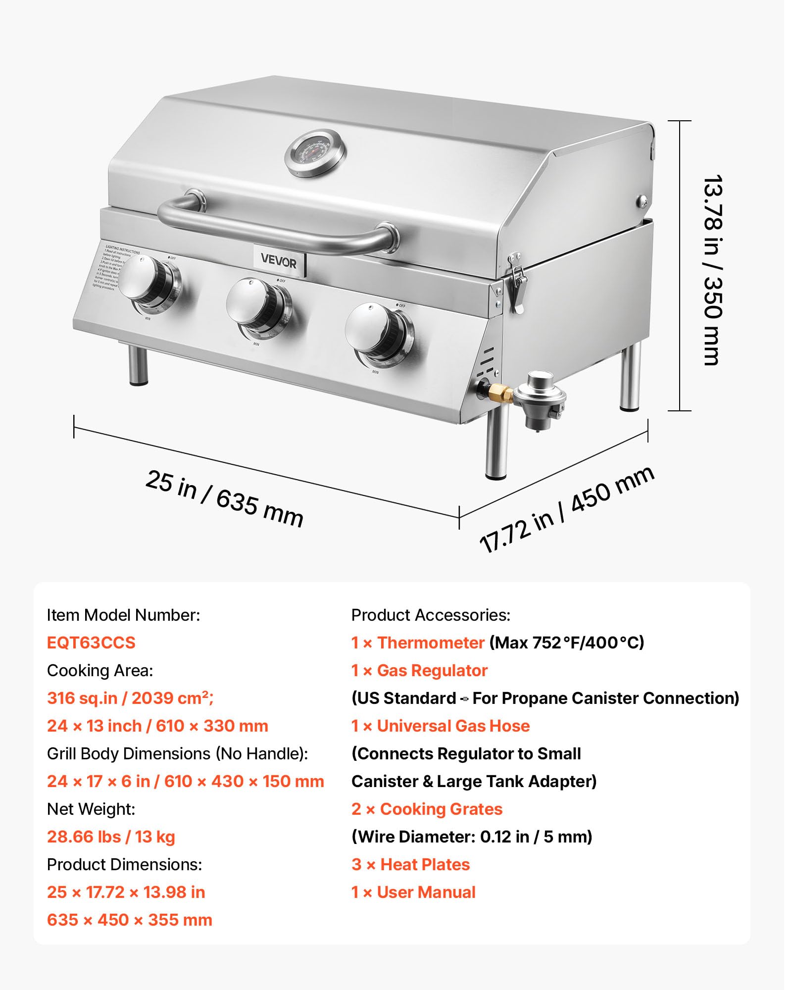 VEVOR grease tray and shield detail for simple cleanup and maintenance benefit