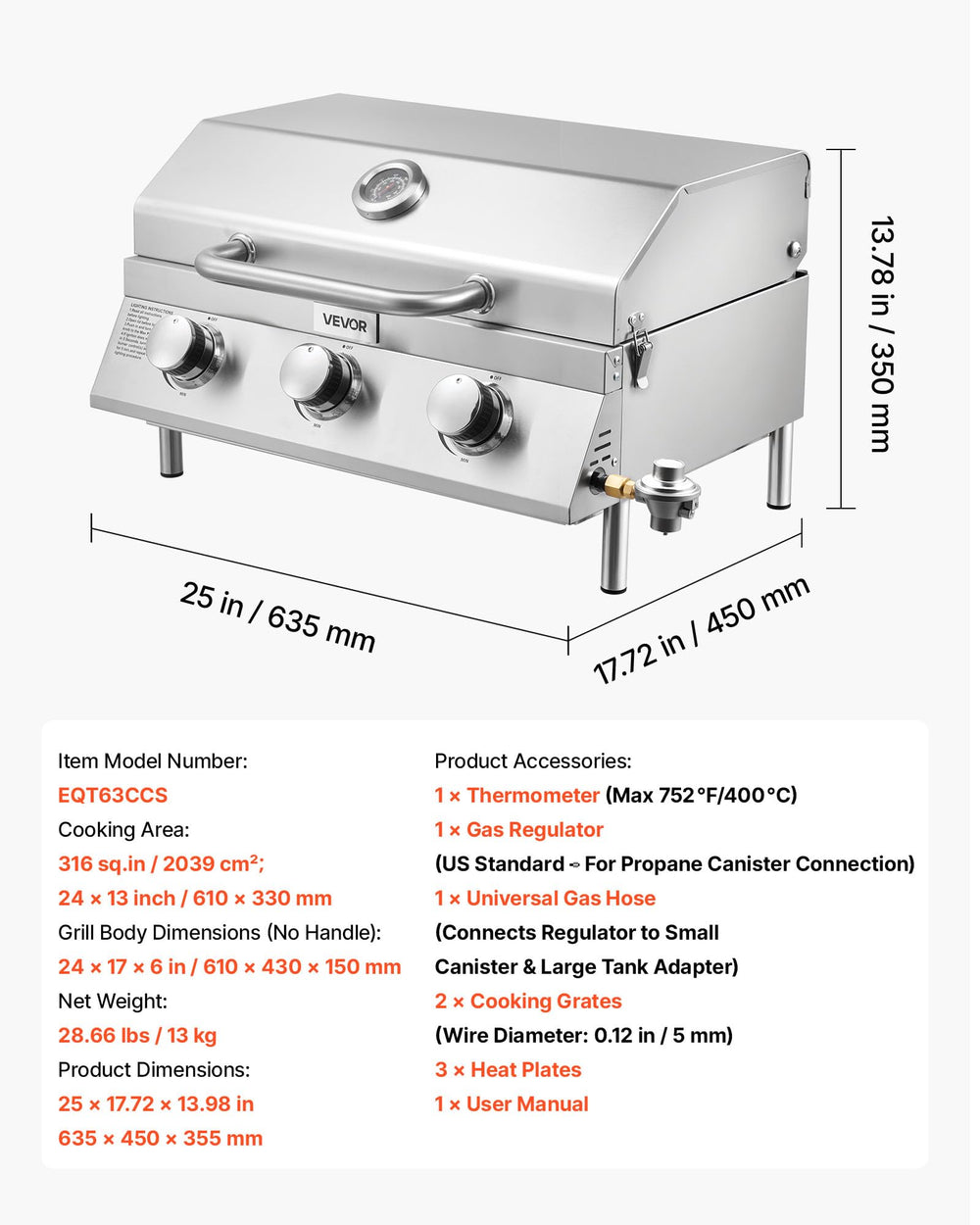 VEVOR grease tray and shield detail for simple cleanup and maintenance benefit