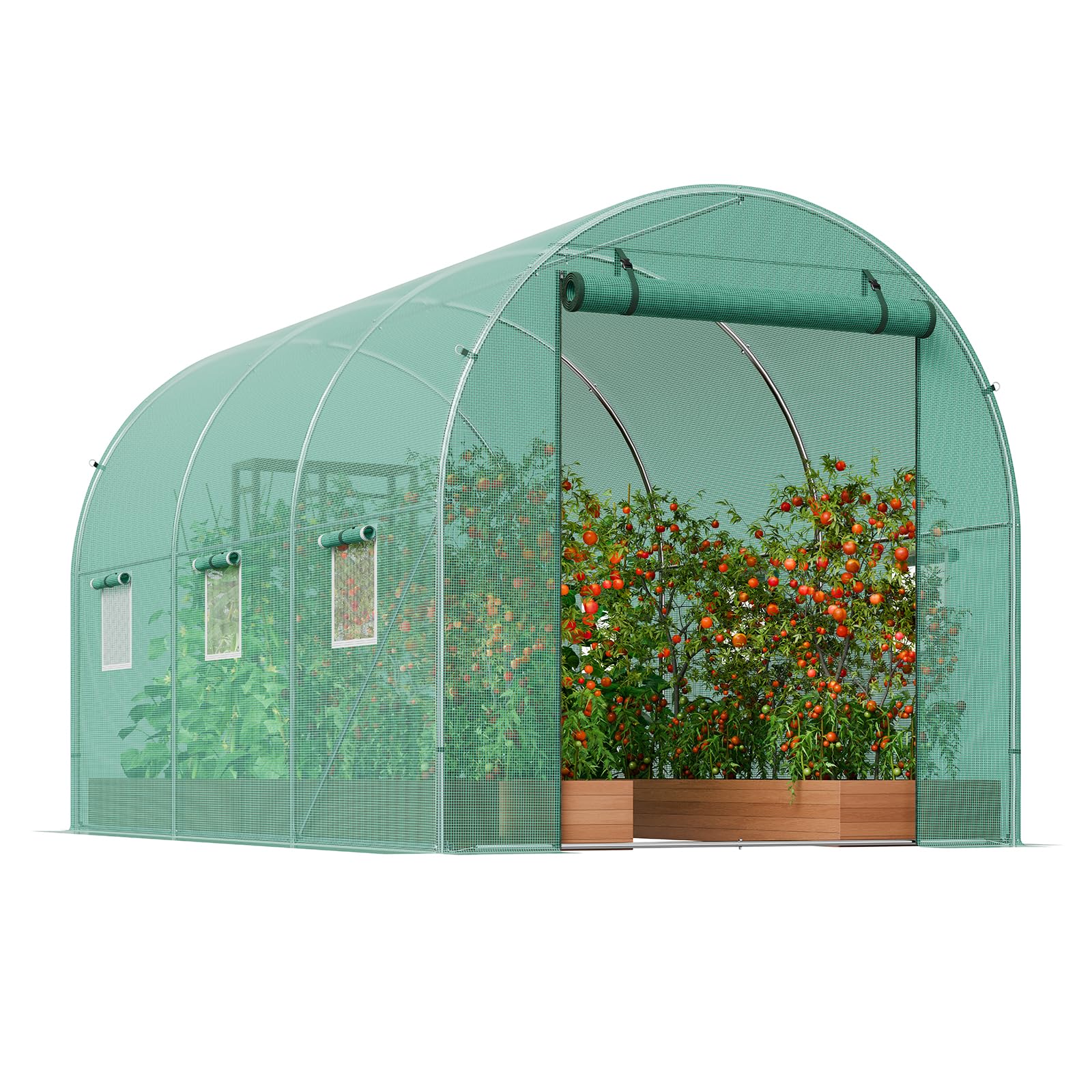 VEVOR greenhouse in garden setting showing season-extension and aesthetic benefit