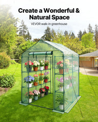 VEVOR greenhouse interior shelving detail organized plants and space-saving benefit