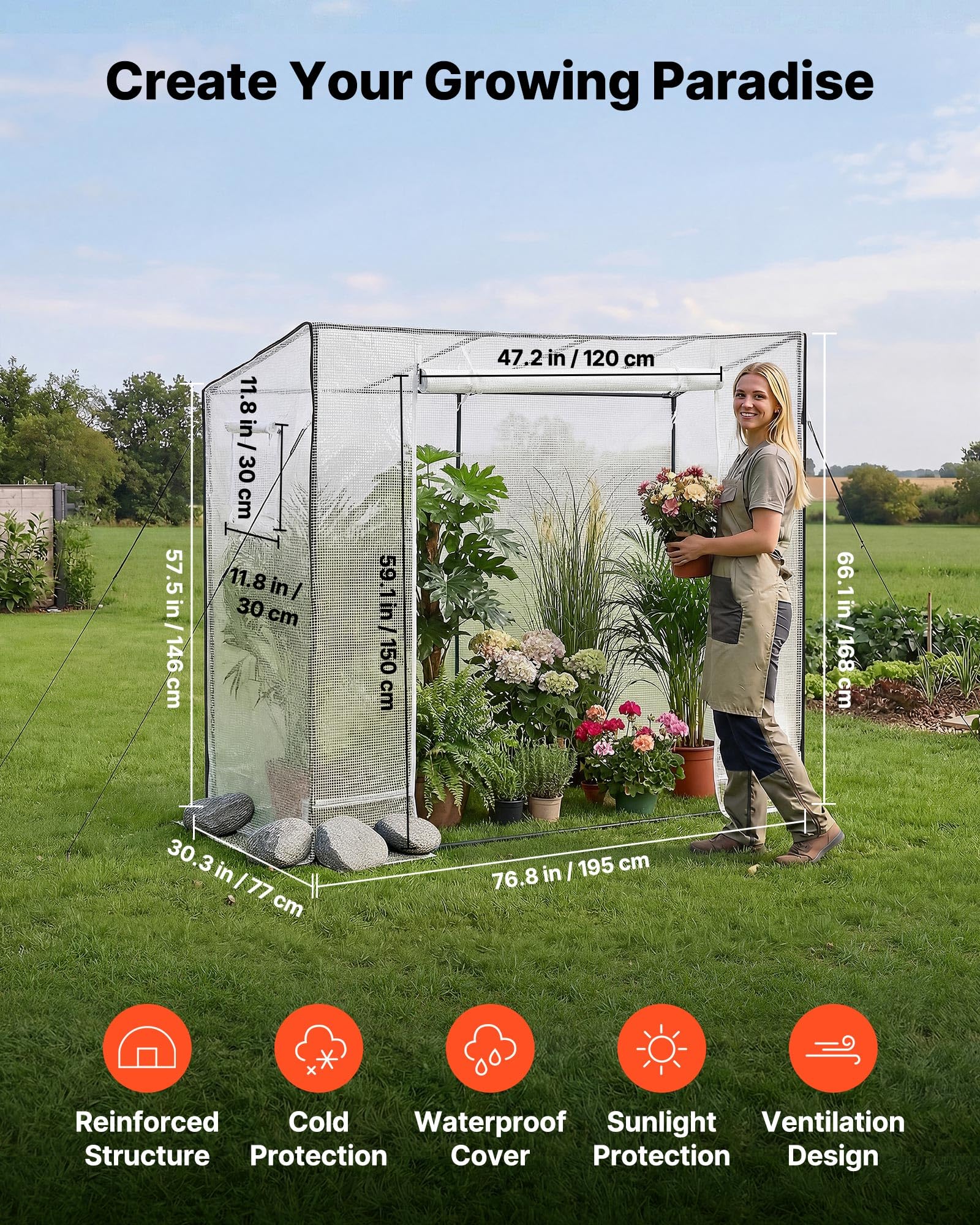 VEVOR greenhouse roll-up zipper door open for easy access and convenience