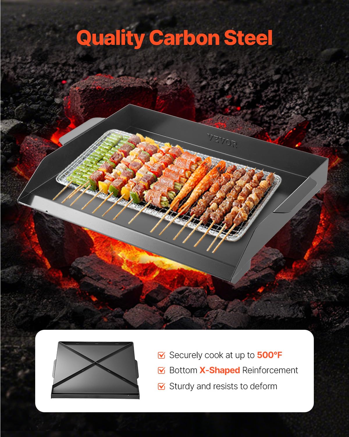 VEVOR griddle close-up of PTFE coated surface for easy food release and cleaning
